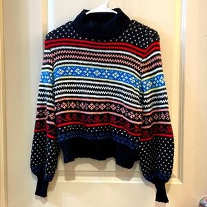AMERICAN EAGLE black pullover sweater with colorful horizontal stripes